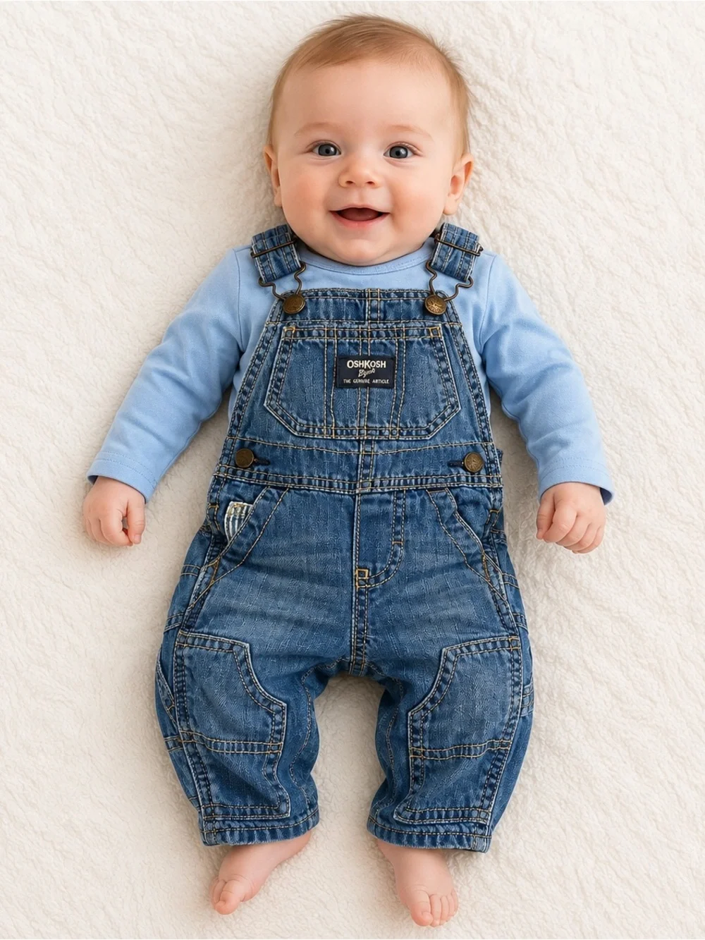 OshKosh B’gosh Baby Denim Overalls & Blue Bodysuit Outfit 3M #1318